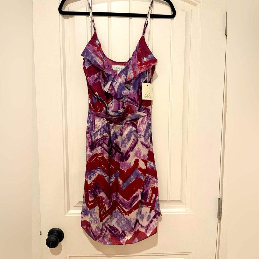 Haven multicolored, spaghetti-strap, ruffle front mini dress